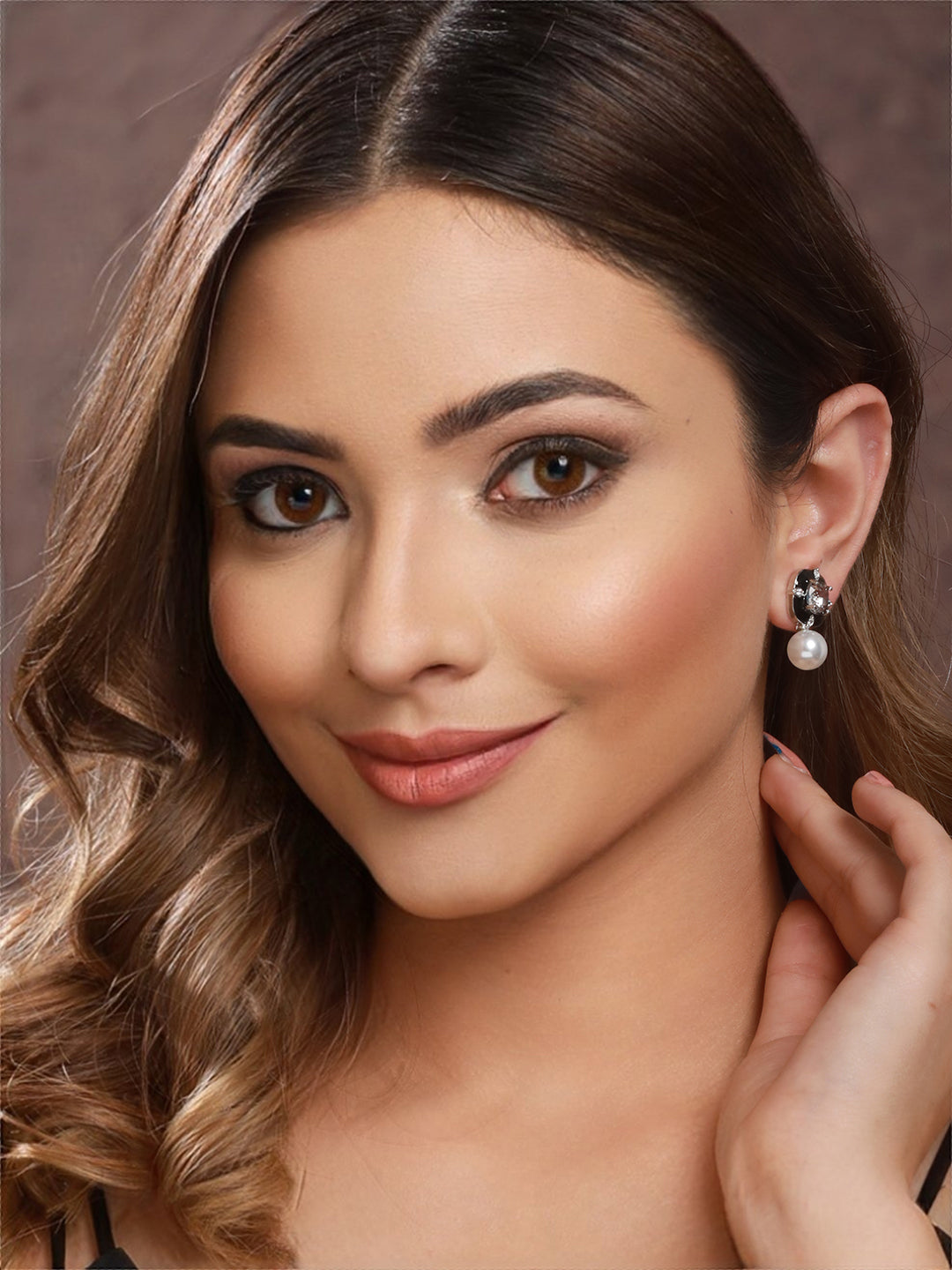 Silver Toned AD  Blue Enamelled  & Beaded Minimal Earring